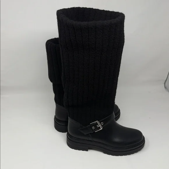 Gianvito Rossi Black Leather Knit Boots with Buckle - Picture 4 of 8